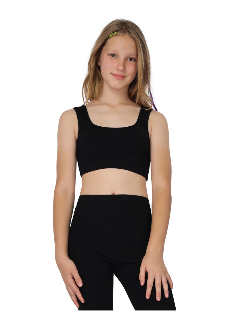 جولد كراون سوفت برا حمالة عريضة قطن للبنات  - اسود - Image 1