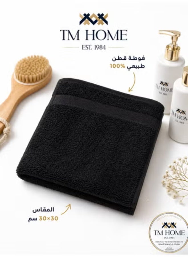 TM HOME Original TM Home Products - Black Face Towel 30x30 cm - 100% Cotton - Soft & Highly Absorbent - Premium Hotel Quality - Ideal for Gym & Travel - Image 1