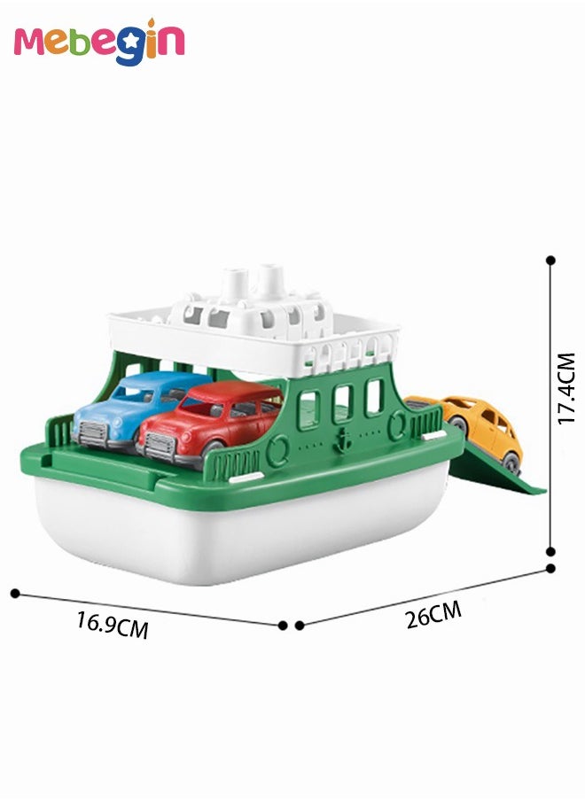 MEBEGIN - Toy Boat with 4 Mini Cars and Extendable Deck, Water-ready Ferry Boat for Bathtub, Bathroom, Pool and Beach, Children's Bath Toy, Ideal Gift for Toddlers, 16.9*26*17.4cm - Image 1
