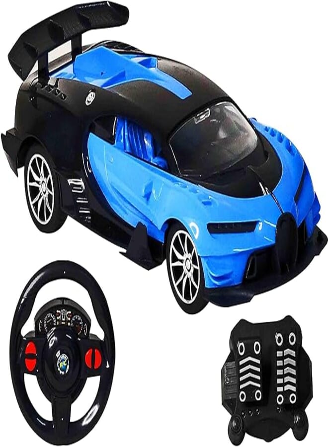 Generic Car Model With Steering Wheel - Blue and Black