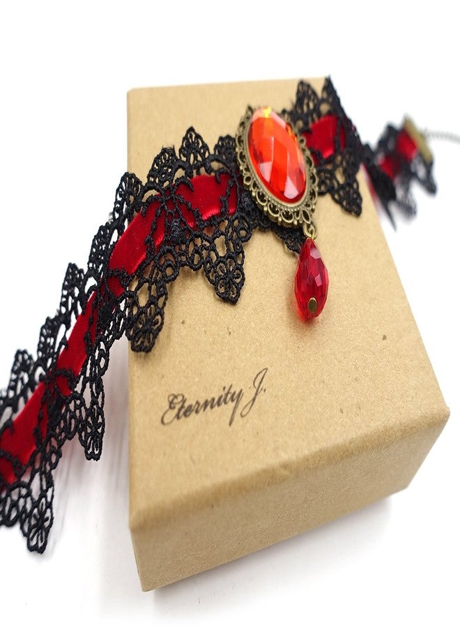 ETERNITY J. Retro Handmade Craft Lace Royal Court Vampire Choker Gothic Necklace Red Pendant Chain - Image 5