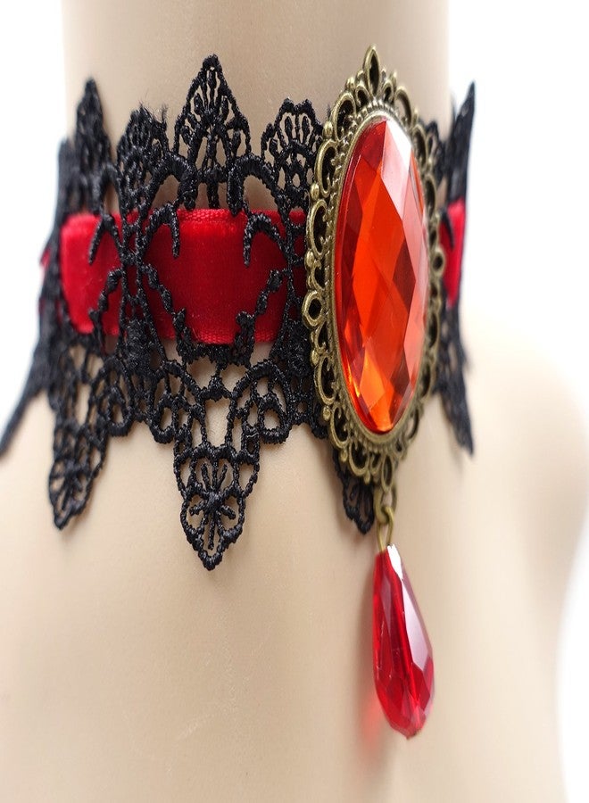ETERNITY J. Retro Handmade Craft Lace Royal Court Vampire Choker Gothic Necklace Red Pendant Chain - Image 4