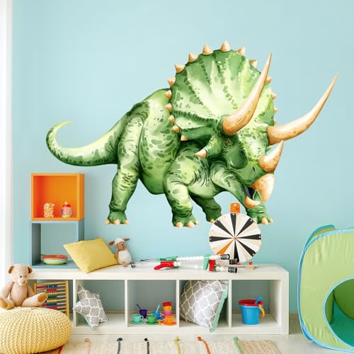 Decvictor Large Dinosaur Wall Decals, Green Triceratops Dino Wall Stickers Vinyl Peel and Stick Wall Decal Self Adhesive Wall Art Sticker for Baby Nursery Kids Room Home Decor (53.7 * 34.4in) - Image 2