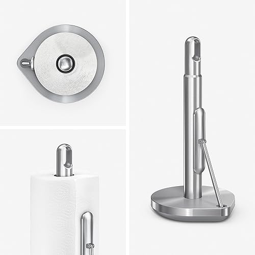 simplehuman Tension Arm Standing Paper Towel Holder, Heavy-Duty, Easy One-Handed Tear, Kitchen Countertop, Brushed Stainless Steel - Image 2