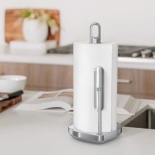 simplehuman Tension Arm Standing Paper Towel Holder, Heavy-Duty, Easy One-Handed Tear, Kitchen Countertop, Brushed Stainless Steel - Image 3