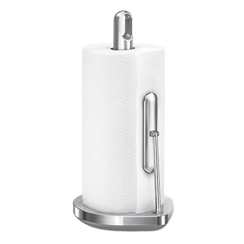 simplehuman Tension Arm Standing Paper Towel Holder, Heavy-Duty, Easy One-Handed Tear, Kitchen Countertop, Brushed Stainless Steel - Image 1
