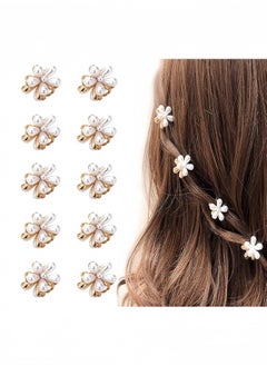 Lesha 10 Pcs Small Mini Pearl Claw Clips with Flower Design, Sweet Artificial Bangs Clips Decorative Hair Accessories for Women Girls  - Image 1