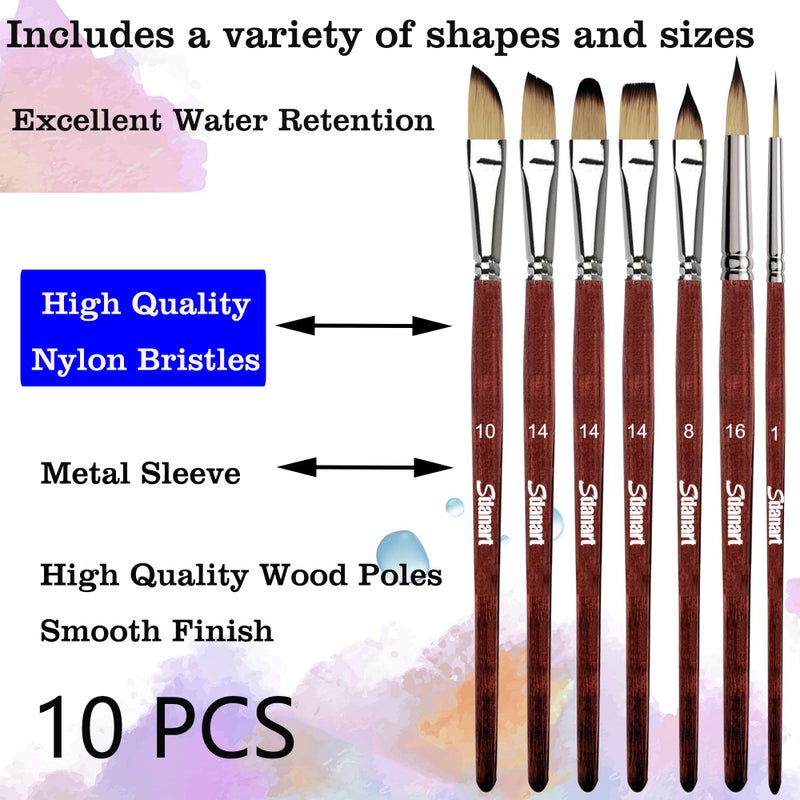 Sdanart Watercolor Brushes Professionalï¼Œ10 PCS Artist Paint Brush Shapes Including Pointed Rounds, Flatsï¼ŒFilbertï¼ŒCat's Tongue Oval Washï¼ŒDaggerï¼ŒSuitable for Acrylics Water Color Oil Gouache Ink - Image 2