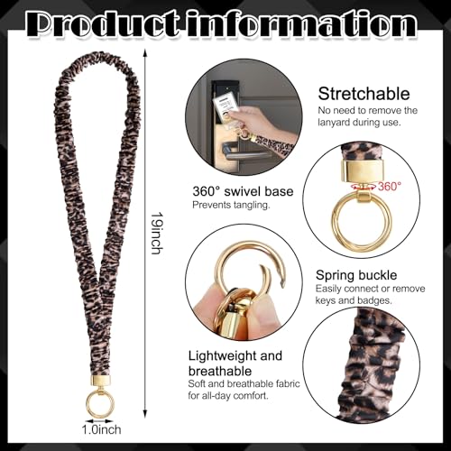 HONSIO Scrunchie Teacher Lanyards for ID Badges Cute Neck Lanyard for Keys Stretchy Straps with Card Holder for Women, Leopard - Image 2