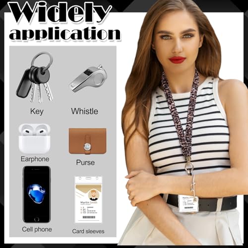HONSIO Scrunchie Teacher Lanyards for ID Badges Cute Neck Lanyard for Keys Stretchy Straps with Card Holder for Women, Leopard - Image 4
