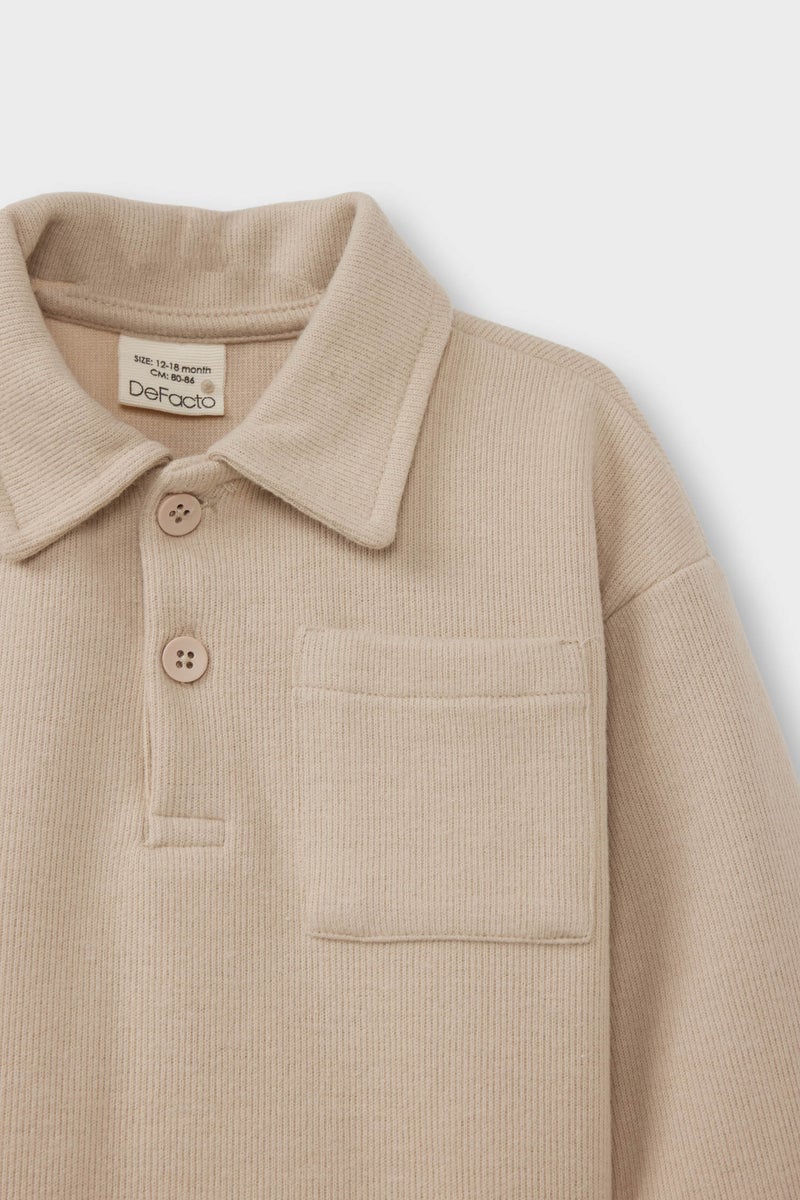 DeFacto Beige BabyBoy Baby Boy Shirt Collar Selanik Fabric Sweatshirt Casual - Image 2