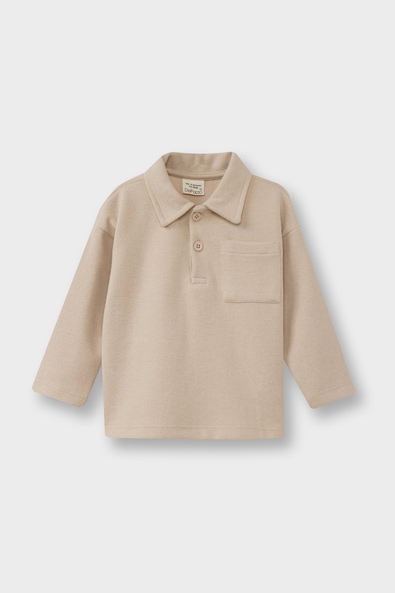 DeFacto Beige BabyBoy Baby Boy Shirt Collar Selanik Fabric Sweatshirt Casual - Image 1