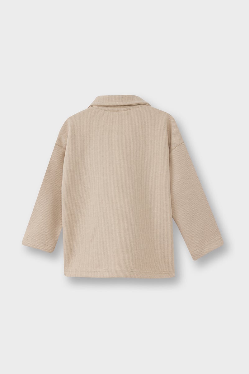 DeFacto Beige BabyBoy Baby Boy Shirt Collar Selanik Fabric Sweatshirt Casual - Image 4