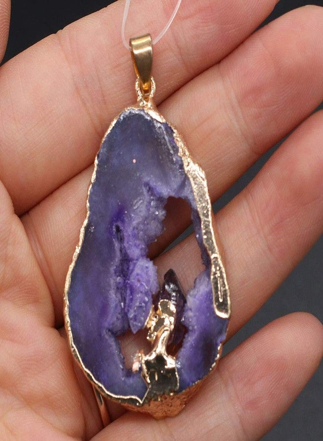 LE SKY Natural Stone Pendants Irregular geode druzy Crystal Agate Pendants with Middle Crystal Healing Agate Charms for Jewelry Making 2 Pcs, Stone Agate, crystal - Image 2