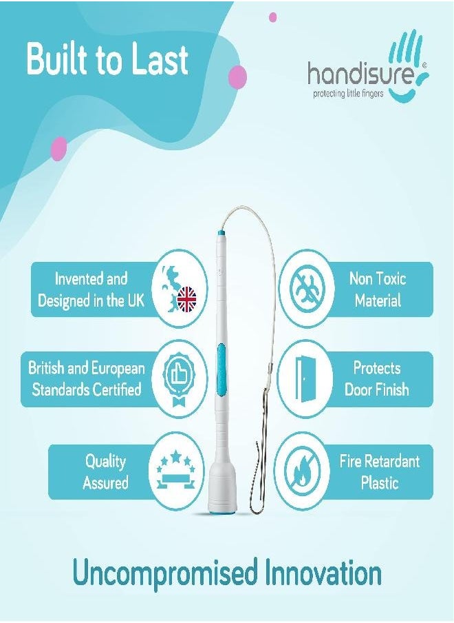 Generic Handisure Award Winning 3 Automatic Child Door Finger Guards, Door Locks & Window Guards, Door Hinge Guard & Lock Side Safety, Baby Door Stopper, Easy to Install (White-Teal, 3 Count (Pack of 3)  - Image 1