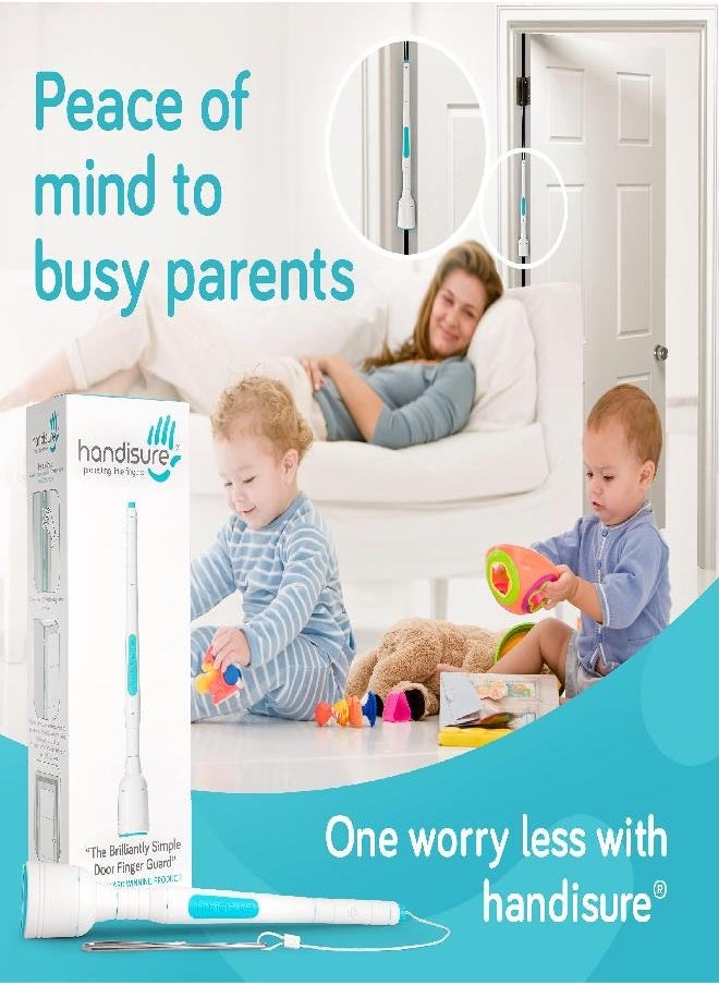 Generic Handisure Award Winning 3 Automatic Child Door Finger Guards, Door Locks & Window Guards, Door Hinge Guard & Lock Side Safety, Baby Door Stopper, Easy to Install (White-Teal, 3 Count (Pack of 3)  - Image 2