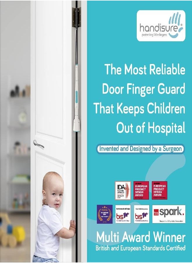 Generic Handisure Award Winning 3 Automatic Child Door Finger Guards, Door Locks & Window Guards, Door Hinge Guard & Lock Side Safety, Baby Door Stopper, Easy to Install (White-Teal, 3 Count (Pack of 3)  - Image 4