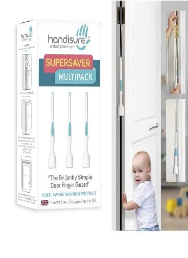 Generic Handisure Award Winning 3 Automatic Child Door Finger Guards, Door Locks & Window Guards, Door Hinge Guard & Lock Side Safety, Baby Door Stopper, Easy to Install (White-Teal, 3 Count (Pack of 3)  - Image 5