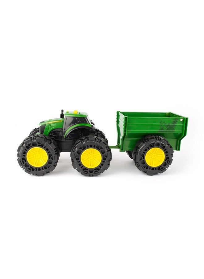 TOMY Monster Treads - John Deere Tractor Toy and Wagon - Includes Lights, Sounds, and Monster Truck Tires - John Deere Farm Toys - Ages 3 Years and Up - Image 2