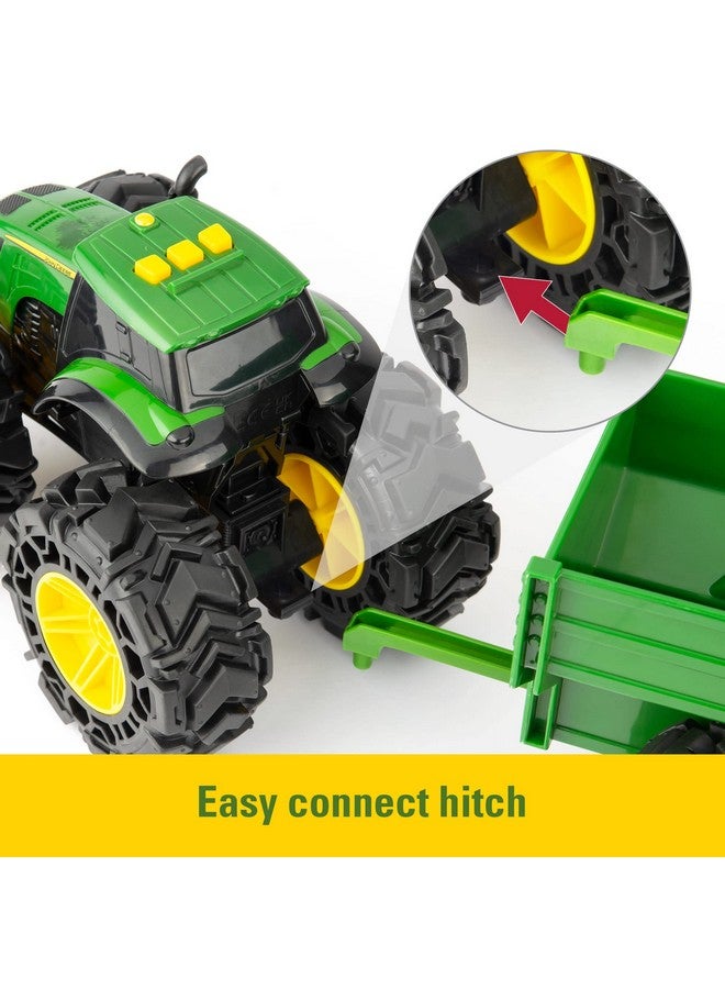 TOMY Monster Treads - John Deere Tractor Toy and Wagon - Includes Lights, Sounds, and Monster Truck Tires - John Deere Farm Toys - Ages 3 Years and Up - Image 5