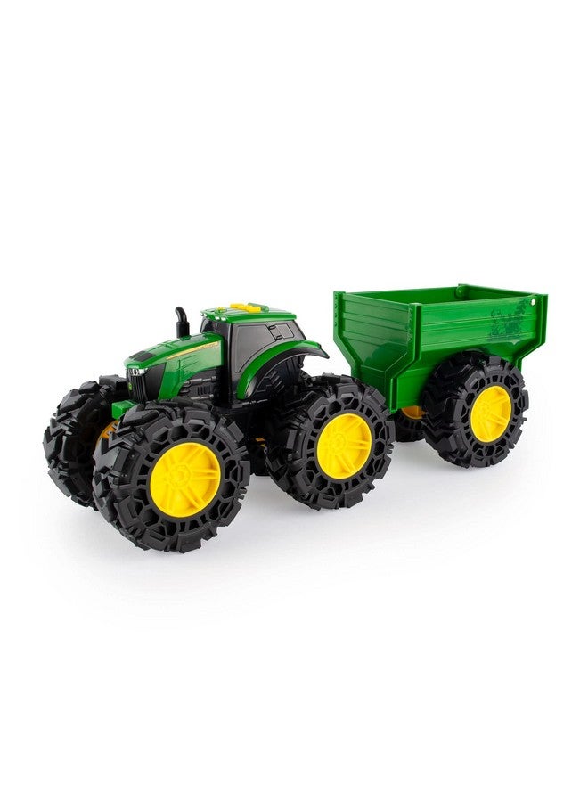 TOMY Monster Treads - John Deere Tractor Toy and Wagon - Includes Lights, Sounds, and Monster Truck Tires - John Deere Farm Toys - Ages 3 Years and Up - Image 1