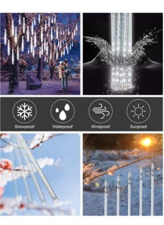 GUDOO أضواء مطر النيزك المتساقطة 50 سم - 8 أنابيب - 288 LED - أضواء مطر متساقطة مقاومة للماء - أضواء تتساقط كالشلالات - أضواء الثلج المتدلية لتزيين الأشجار للحدائق وحفلات الزفاف والأعياد والمناسبات  - Image 2