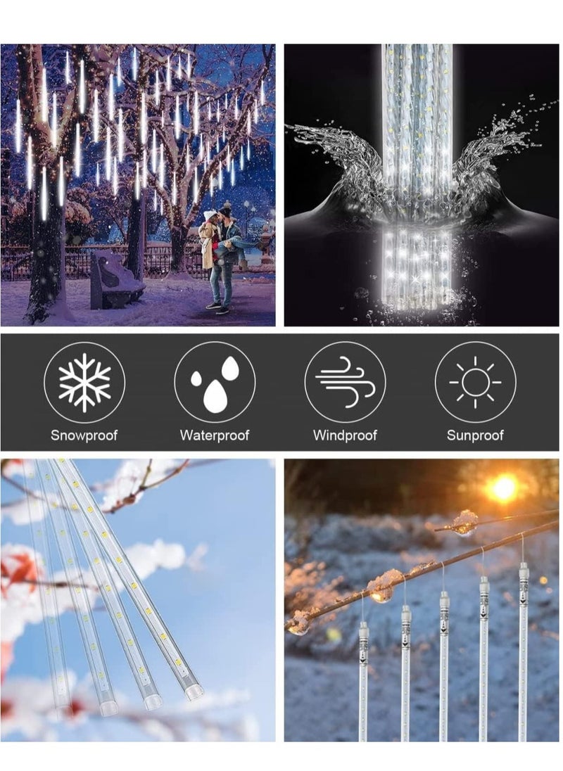 GUDOO Meteor Shower Rain Lights 50cm 8 Tubes 288 LEDs Falling Rain Lights Waterproof Cascading Rain Light,Icicle Snowfall String Lights for Garden Wedding Holiday Party Tree Decoration  White  - Image 2