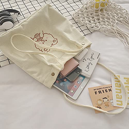 Aisi Corduroy Totes Bag Women Ladies Corduroy Shoulder Bag Cute Cartoon Embroidery Casual Shoulder Tote - Image 2