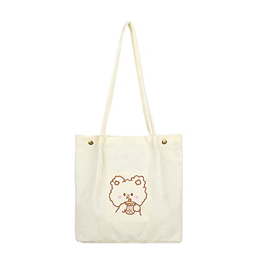 Aisi Corduroy Totes Bag Women Ladies Corduroy Shoulder Bag Cute Cartoon Embroidery Casual Shoulder Tote - Image 1