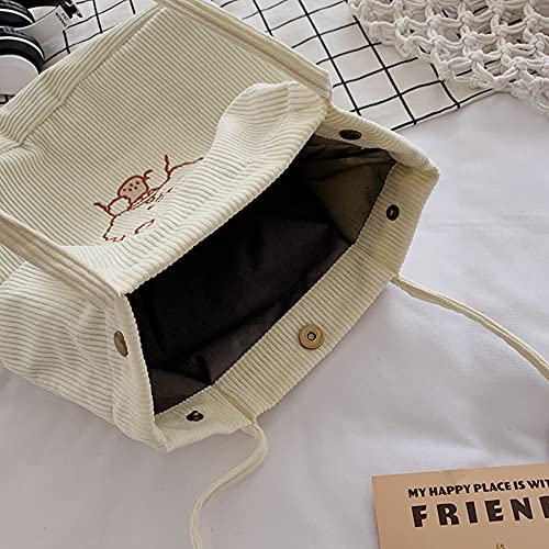 Aisi Corduroy Totes Bag Women Ladies Corduroy Shoulder Bag Cute Cartoon Embroidery Casual Shoulder Tote - Image 3