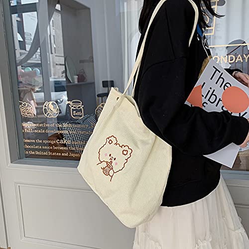 Aisi Corduroy Totes Bag Women Ladies Corduroy Shoulder Bag Cute Cartoon Embroidery Casual Shoulder Tote - Image 5