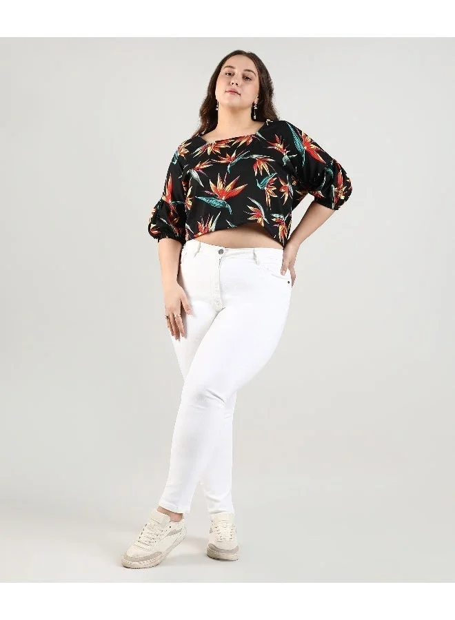 Instafab Plus Women's Black Botanical Print Top