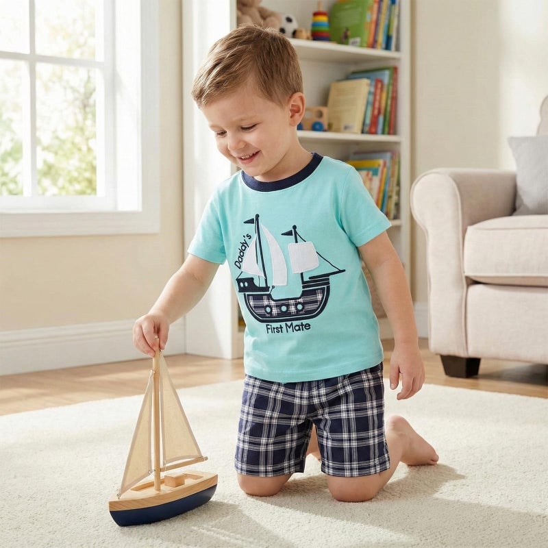 Bumeex Boy Cotton Sailboat Short Sleeve Tee and Shorts Clothes Outfits Set Size 7 - Image 3