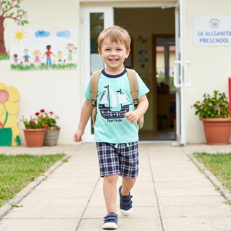 Bumeex Boy Cotton Sailboat Short Sleeve Tee and Shorts Clothes Outfits Set Size 7 - Image 4