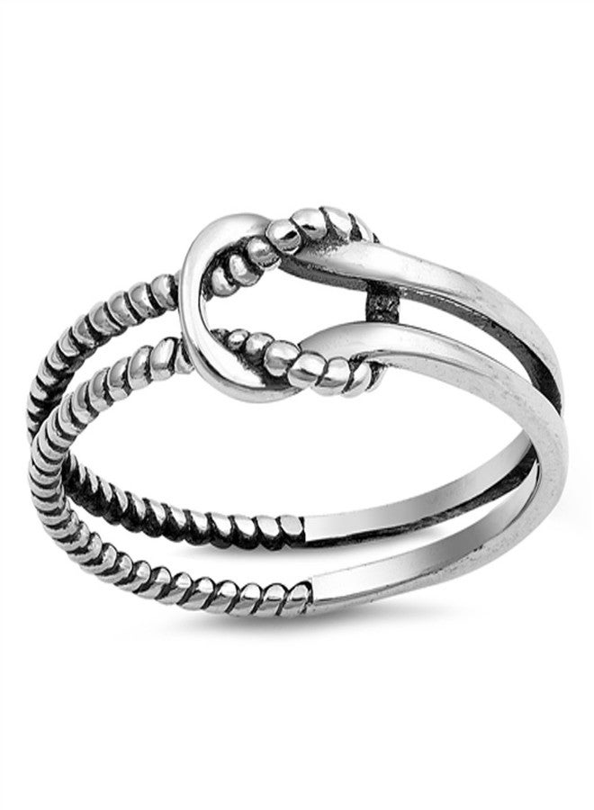 Sac Silver خاتم حلقة حب لانهائي من حبل مؤكسد .925 فضة استرلينية مقاس 10 - Image 1