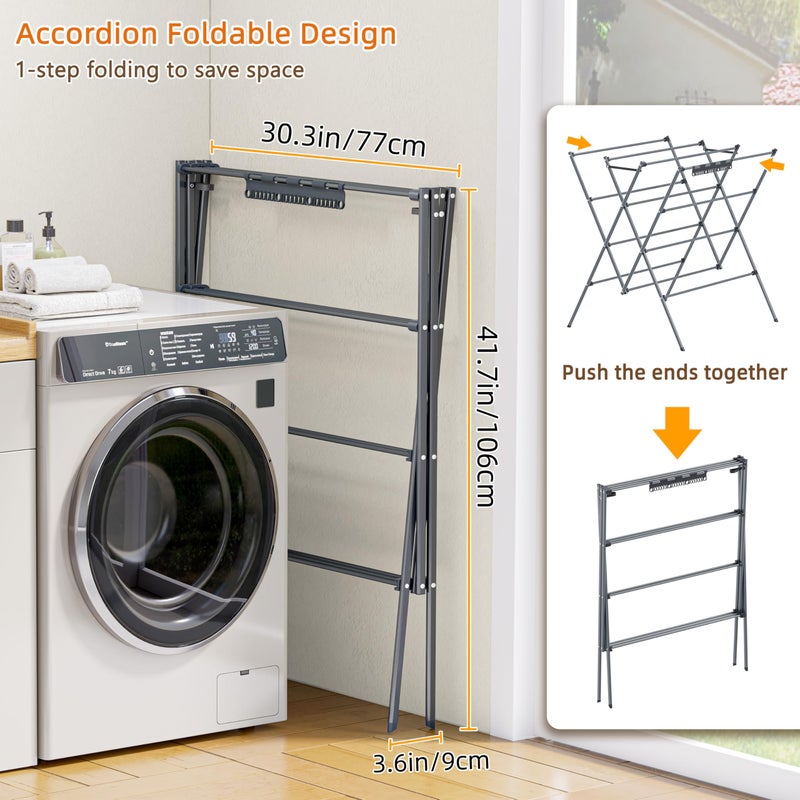 HOMIDEC Drying Rack Clothing,Large 12 Drying Poles with Sock Clips Clothes Drying Rack,Foldable Portable Laundry Drying Rack for Air Drying Clothing,Towels,Delicate Eac,Indoor Outdoor Use.Silver - Image 5