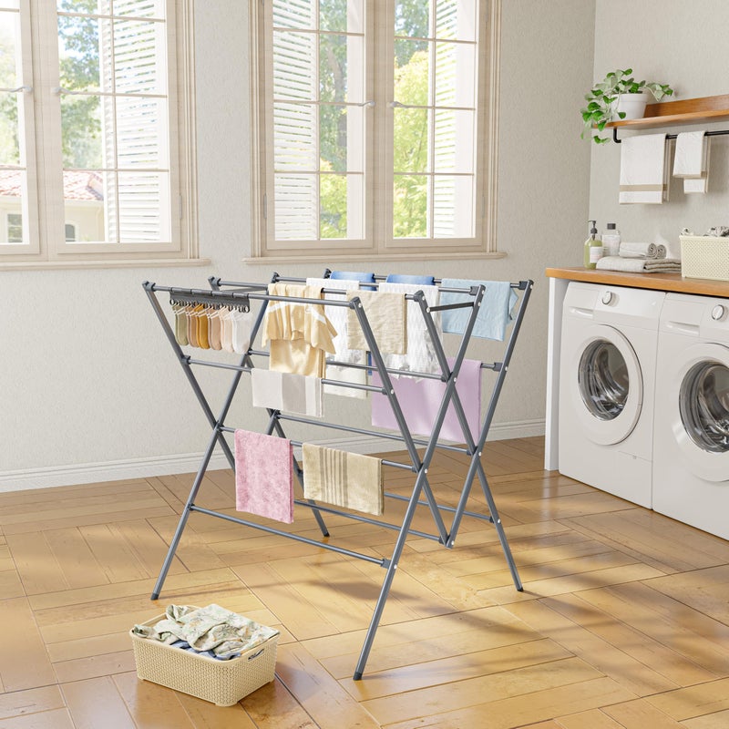 HOMIDEC Drying Rack Clothing,Large 12 Drying Poles with Sock Clips Clothes Drying Rack,Foldable Portable Laundry Drying Rack for Air Drying Clothing,Towels,Delicate Eac,Indoor Outdoor Use.Silver - Image 2