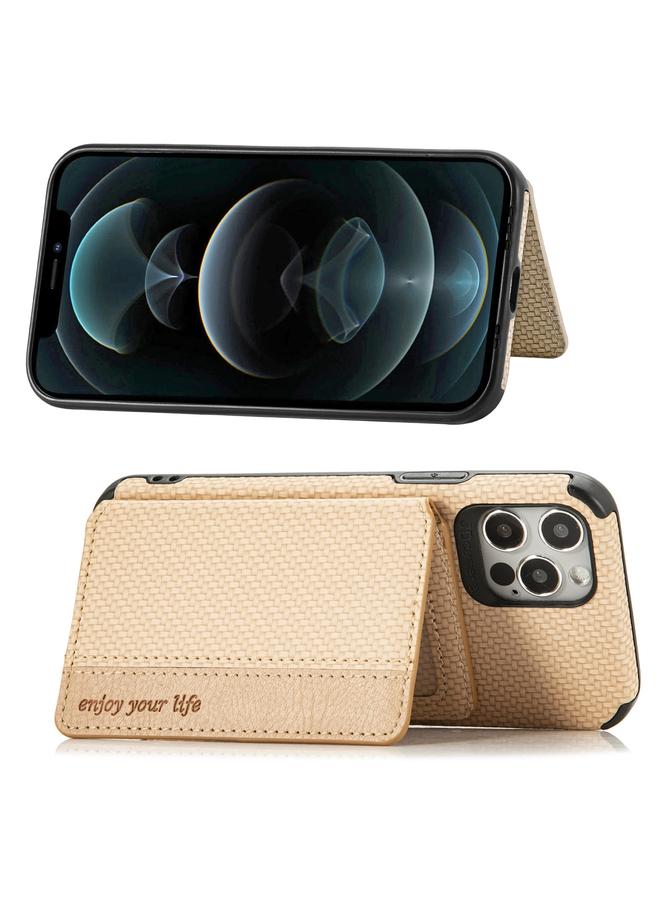 The Bros Phone Case For iPhone 12 Pro Max Carbon Fiber Magnetic Card Bag TPU+PU Shockproof Back Cover Phone Case with Holder & Card Slot & Photo Frame  - Image 3