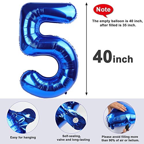 Mluchee Number 5 Balloon 40 Inch for 5th Birthday Decorations, 15 25 35 50 Big Navy Blue Numbers Balloons for Wedding Party Decor - Image 5