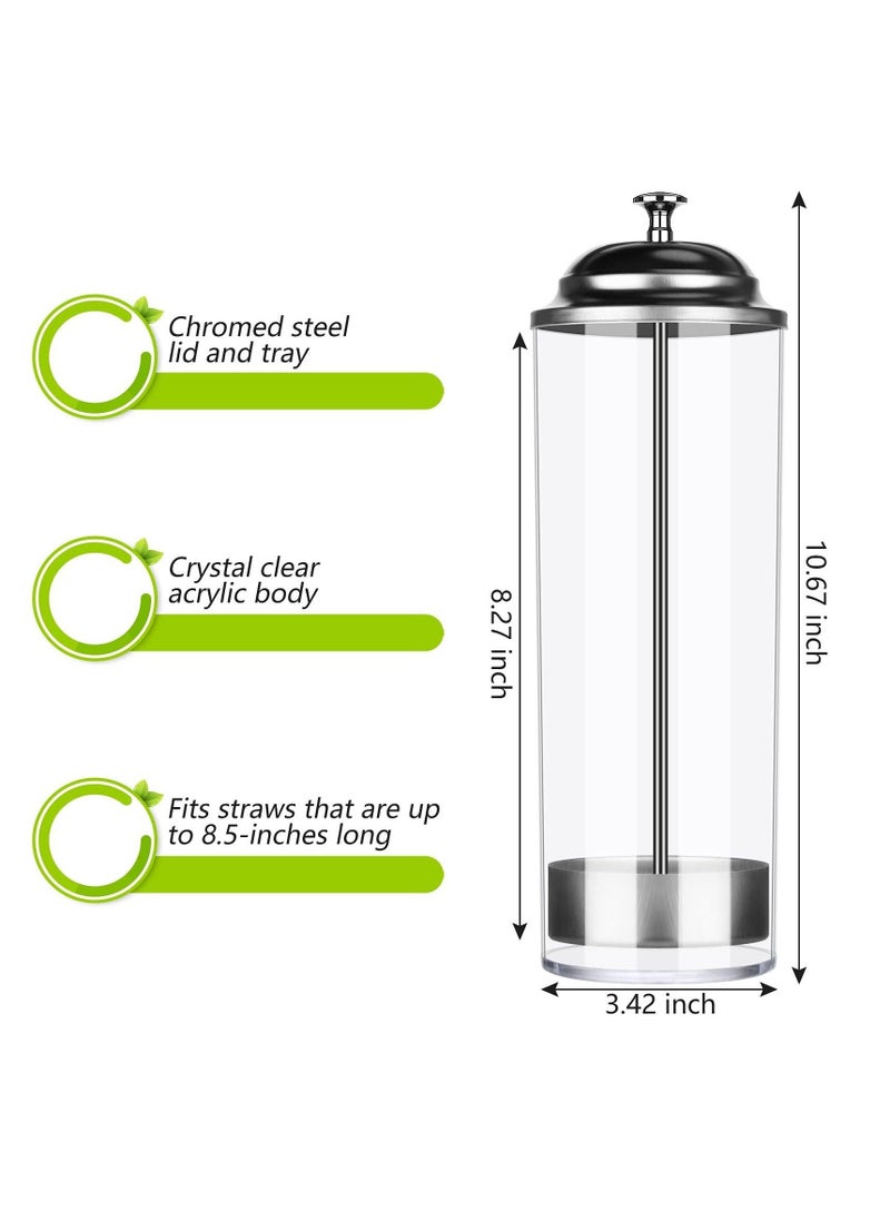 SYOSI - Straw Dispenser, Stainless Steel Plastic Drinking Straw Organizer Container with Lid, Transparent Drinking Straw Holder (27cm / 10.6in, Drinking Straw is Not Include) - Image 1