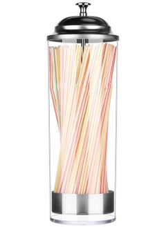 Straw Dispenser, Stainless Steel Plastic Drinking Straw Organizer Container with Lid, Transparent Drinking Straw Holder (27cm / 10.6in, Drinking Straw is Not Include)