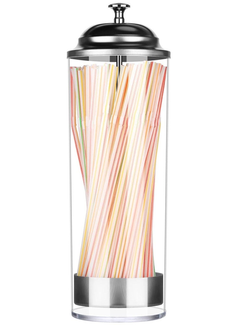 SYOSI - Straw Dispenser, Stainless Steel Plastic Drinking Straw Organizer Container with Lid, Transparent Drinking Straw Holder (27cm / 10.6in, Drinking Straw is Not Include) - Image 1