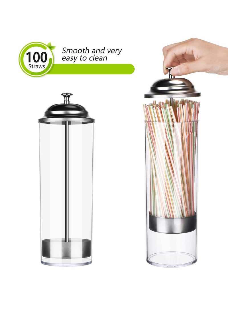 SYOSI - Straw Dispenser, Stainless Steel Plastic Drinking Straw Organizer Container with Lid, Transparent Drinking Straw Holder (27cm / 10.6in, Drinking Straw is Not Include) - Image 1