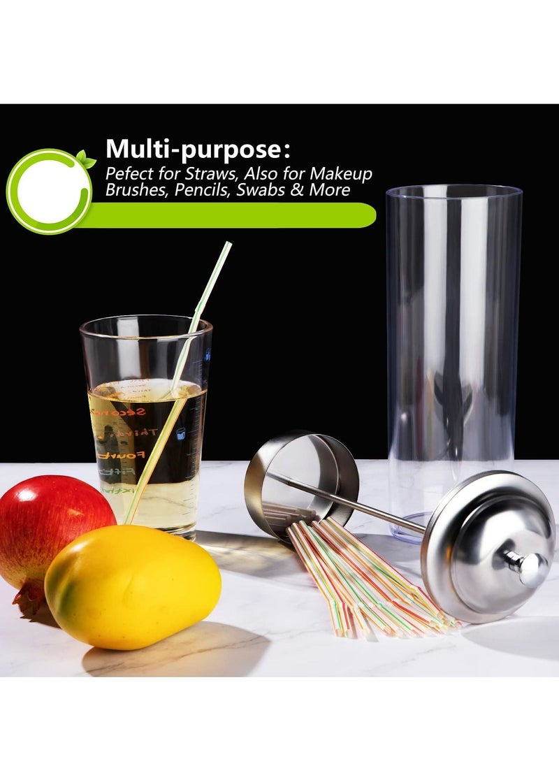 SYOSI - Straw Dispenser, Stainless Steel Plastic Drinking Straw Organizer Container with Lid, Transparent Drinking Straw Holder (27cm / 10.6in, Drinking Straw is Not Include) - Image 1