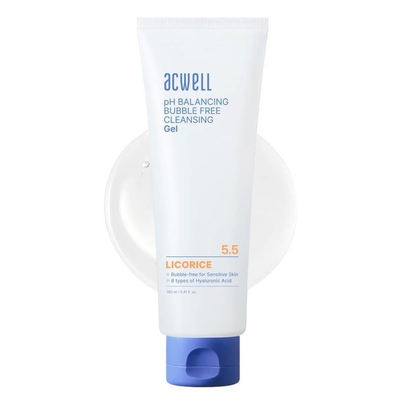ACWELL pH Balancing Bubble-Free Hydrating Facial Cleansing Gel 5.4 fl.oz. - For Sensitive Skin, Hyaluronic Acid and Licorice Extracts, Non-foaming Cleanser for Skin Moisturization