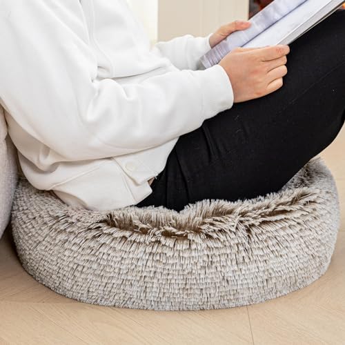 Asuprui Soft Floor Pillow Large Floor Cushion for Sitting Fur Meditation Pillow Premium Yoga Pillow for Living Room Bedroom Balcony Outdoor (Snow Coffee Floor Pillow with Insert) - Image 2