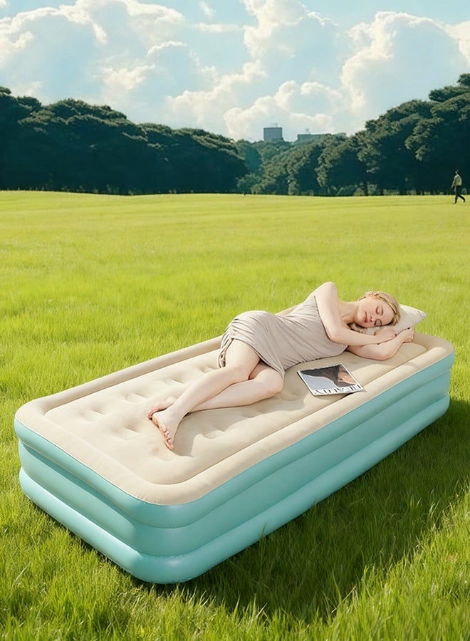Outdoor inflatable mattress, plush PVC inflatable bed, built-in pump single-person automatic inflation mattress - Image 1