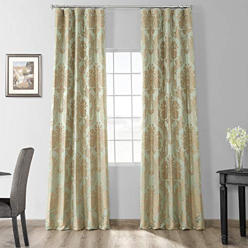 HPD Half Price Drapes Designer Damask Curtains for Room Decoration 84 Inches Long Faux Silk Room Darkening Curtains (1 Panel), 50W x 84L, Jade & Gold - Image 1