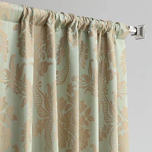 HPD Half Price Drapes Designer Damask Curtains for Room Decoration 84 Inches Long Faux Silk Room Darkening Curtains (1 Panel), 50W x 84L, Jade & Gold - Image 3