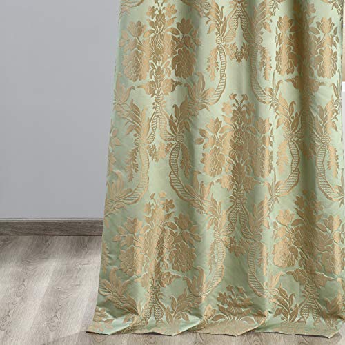 HPD Half Price Drapes Designer Damask Curtains for Room Decoration 84 Inches Long Faux Silk Room Darkening Curtains (1 Panel), 50W x 84L, Jade & Gold - Image 4